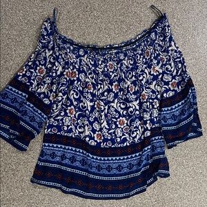 Lily White Blue Floral Off-Shoulder Blouse